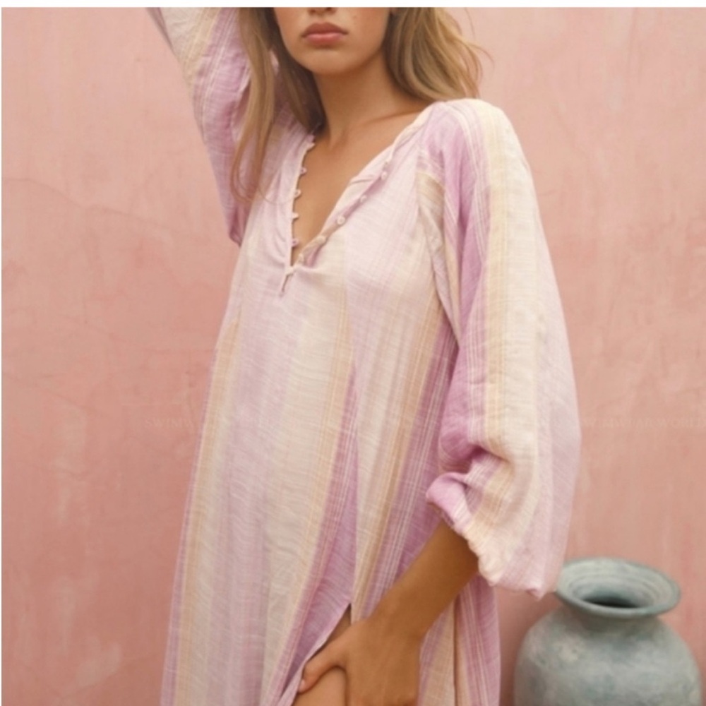 NWT L*Space Cassia Pink Striped Maxi Dress Button Cover-up XS/S